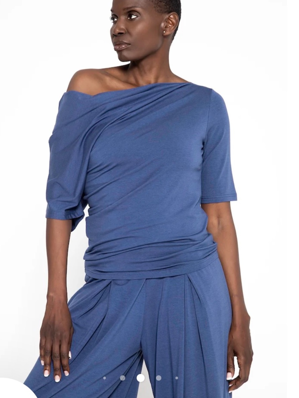 KIYA TOMLIN The Repeat Worthy Off Shoulder Tee Ocean Blue Bamboo